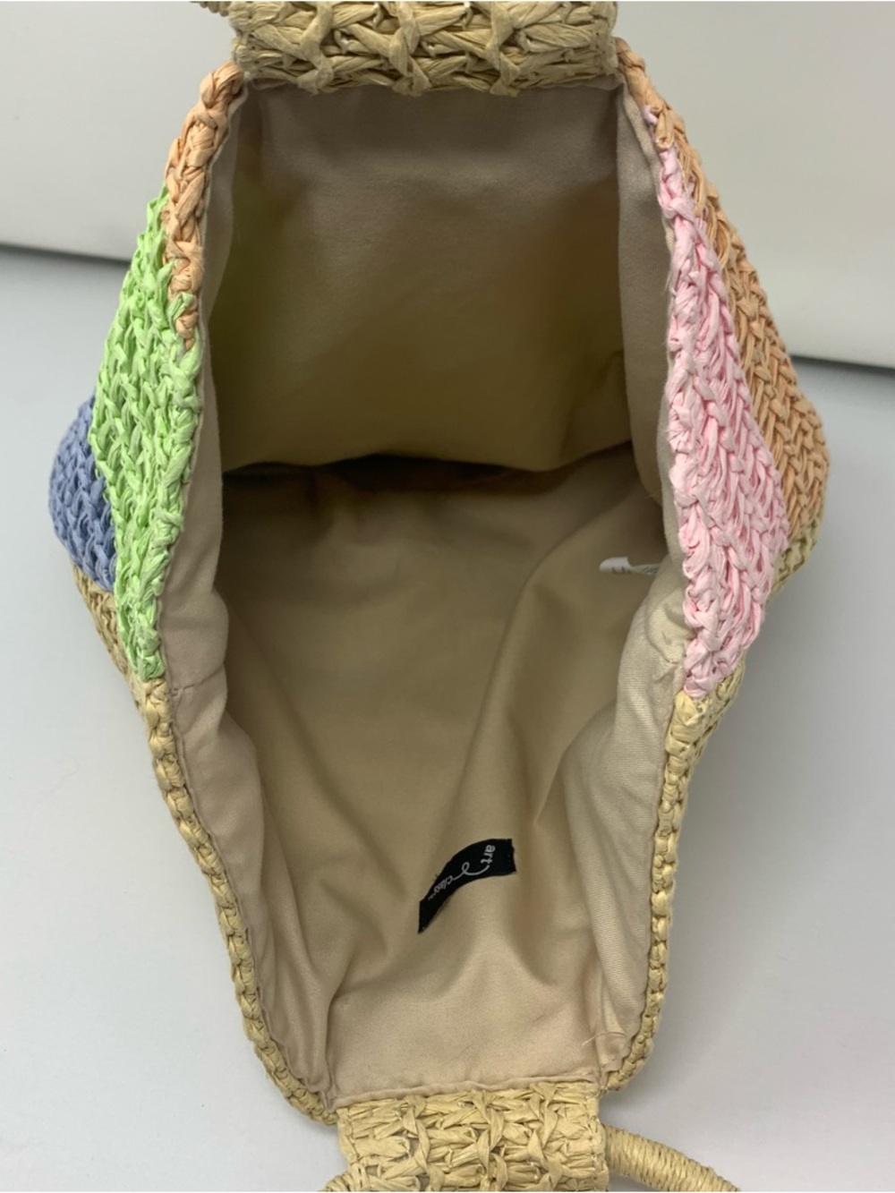 Art Class Straw Tote Woven Colorblock Pastel Boho Beach Bag Round Handle - Picture 4 of 5